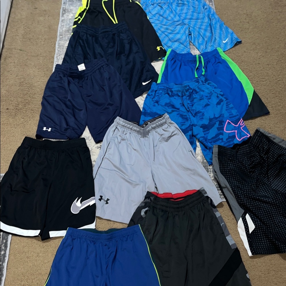 11 Nike /Under Armour Assorted Kids Athletic Shorts size xl and men’s small